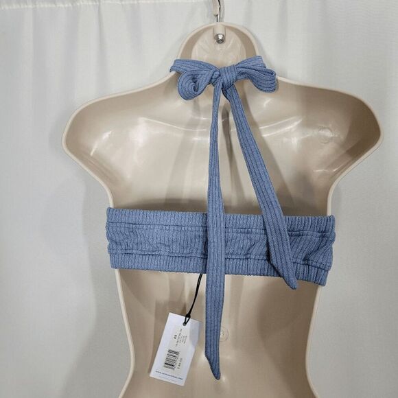WeWoreWhat Blue Storm Wide Rib The Halter Bra Top X-Small - Picture 2 of 6